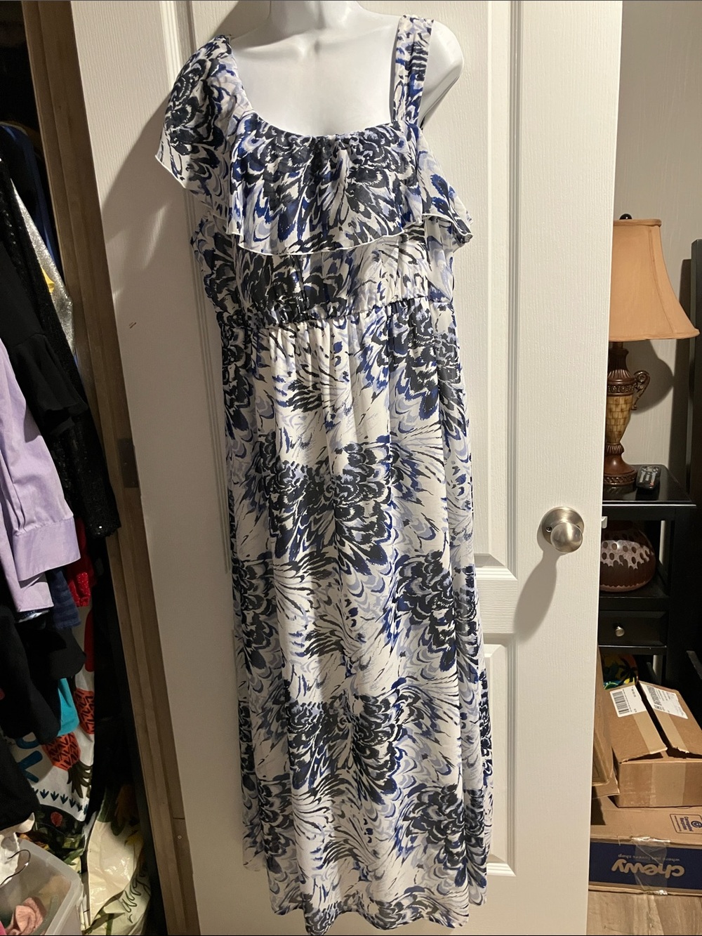 new directions White Dress with Blue Floral Print